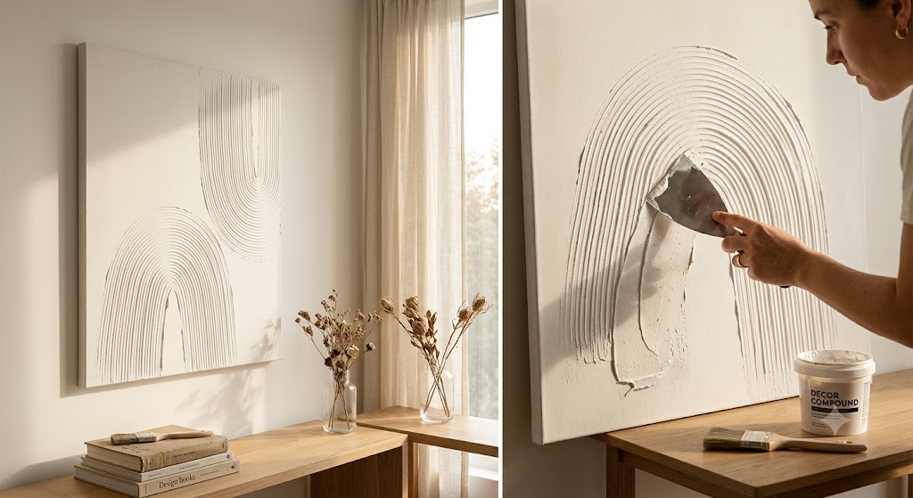DIY textured plaster canvas wall art tutorial